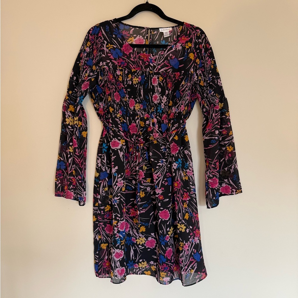Motherhood Maternity Floral Long Sleeve Knee Length Dress Size Medium